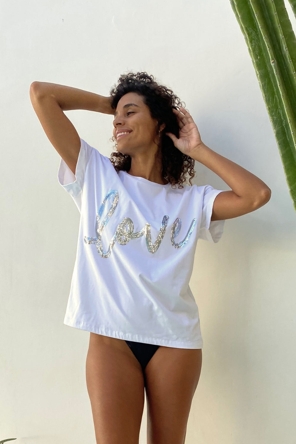 The love tee - White and Silver Sequin