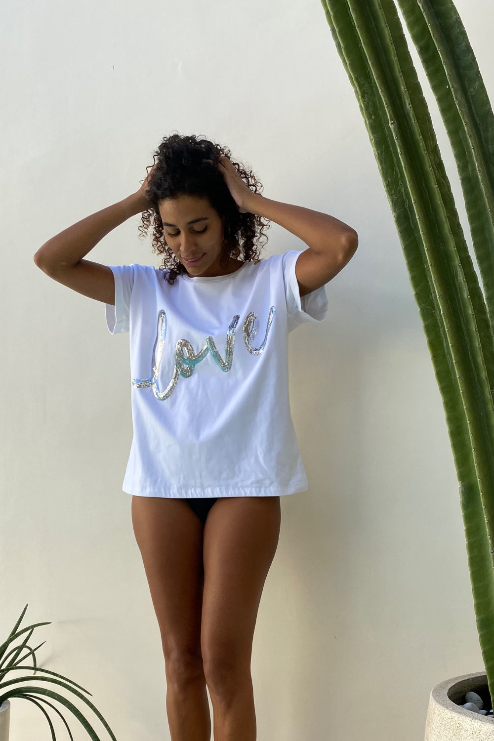 The love tee - White and Silver Sequin