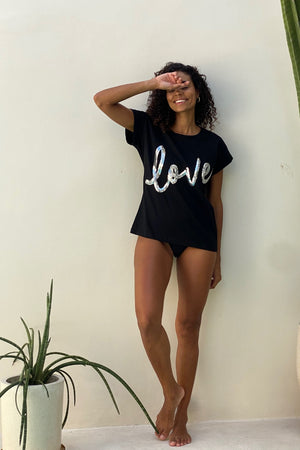 The love tee - Black and Silver Sequin