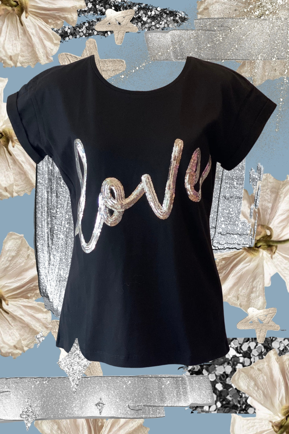 The love tee - Black and Silver Sequin