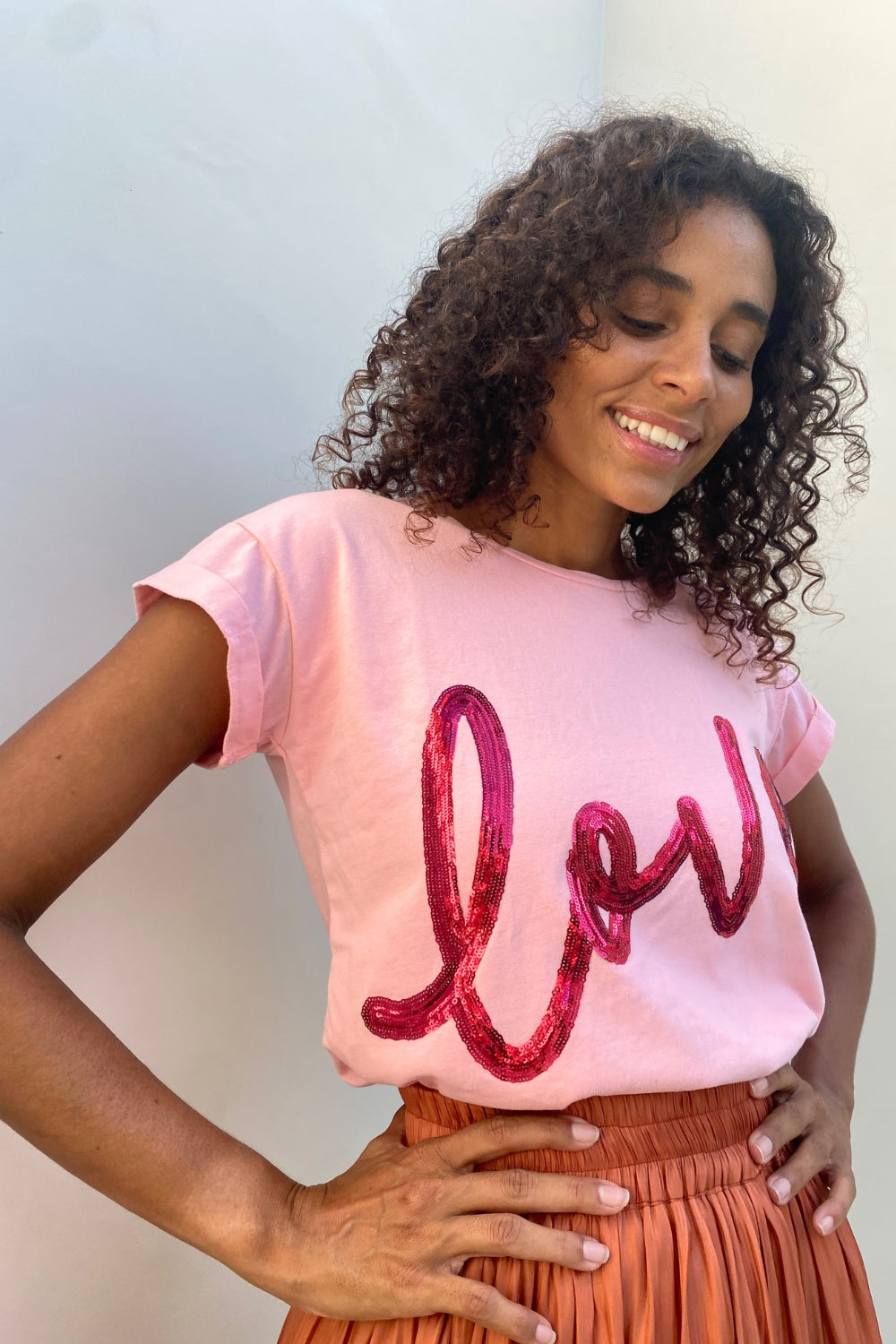 The love tee - Pink and Red Sequins