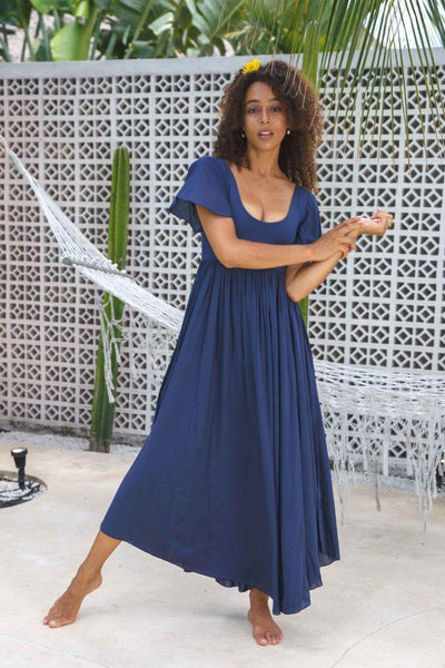 Plain navy outlet maxi dress