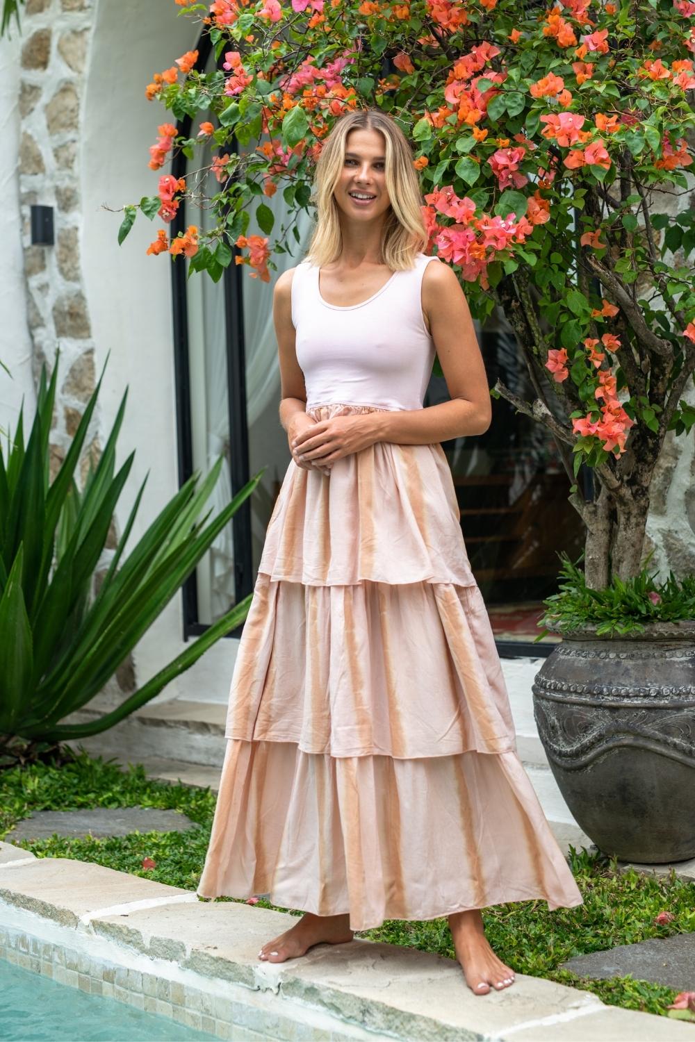 Goddess Tiered Maxi Dress Pink Sands – Renee Loves Frances