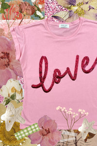 The love tee - Pink and Red Sequins
