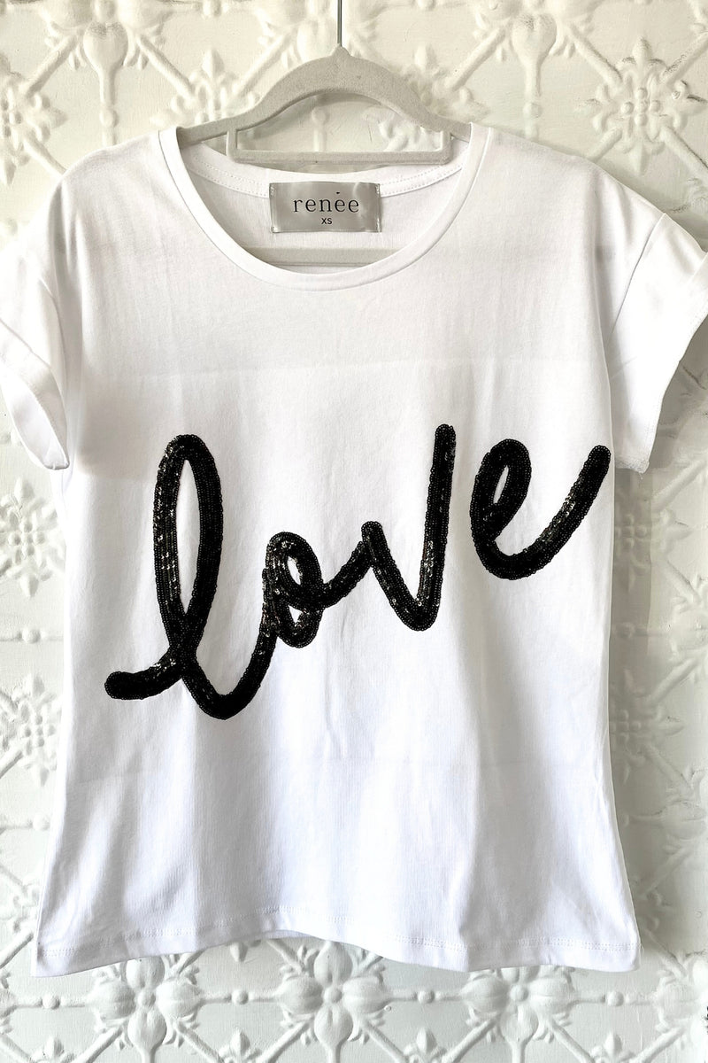 The love tee - White and Black Sequin