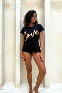 The love tee - Black and Gold Sequin