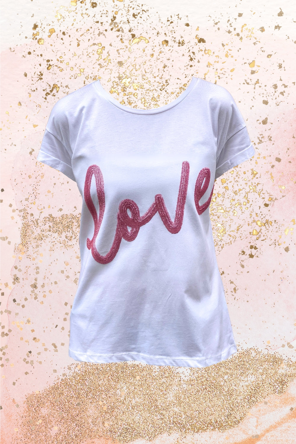 The love tee - White and pink glitter