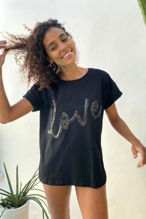 The love tee - Black on Black Sequins