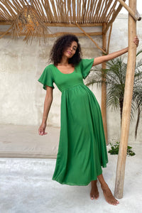 Goddess Dress Midi - Flutter sleeve - Ferngully Green