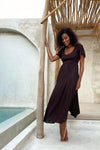 Goddess Dress Midi - Flutter sleeve - Dark Chocolate Brown