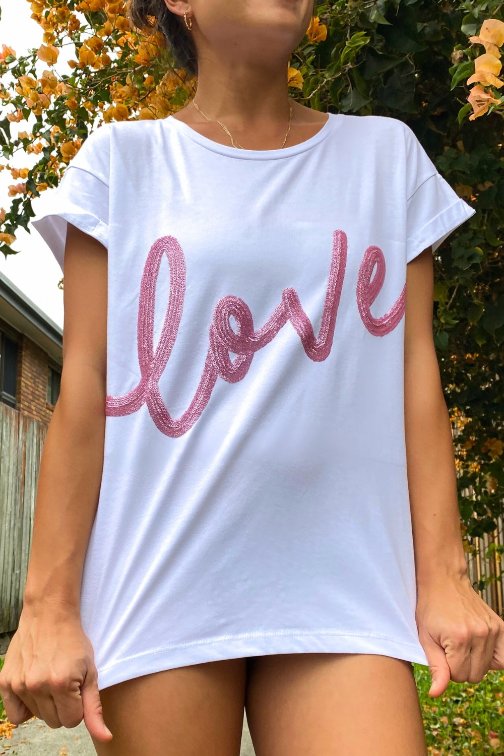 The love tee - White and pink glitter