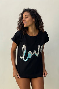 The love tee - Black and Silver Sequin
