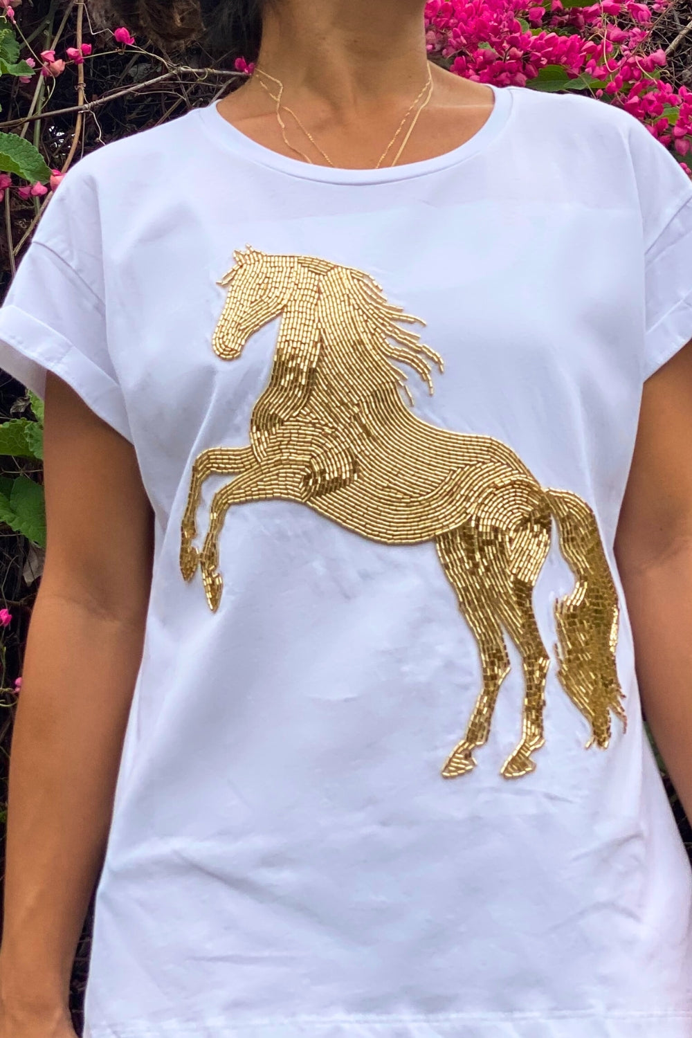 Hold your Horses tee - White and Gold – Renee Loves Frances