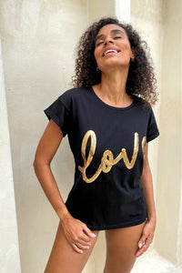 The love tee - Black and Gold Sequin