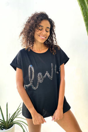 The love tee - Black on Black Sequins