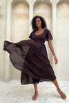 Goddess Dress Midi - Flutter sleeve - Dark Chocolate Brown