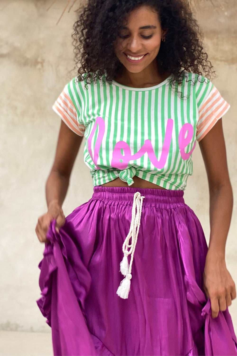 The love tee - Green and Pink Stripe