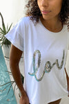 The love tee - White and Silver Sequin