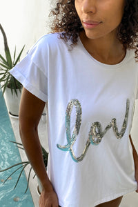 The love tee - White and Silver Sequin