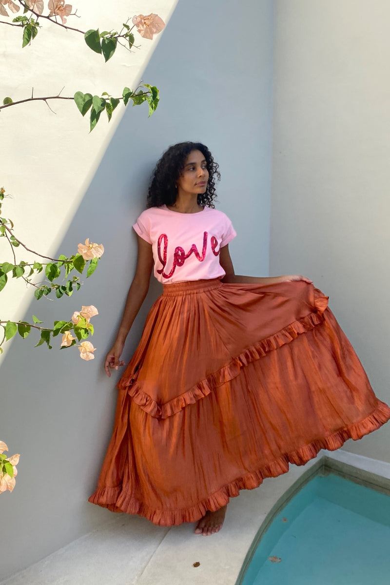 The love tee - Pink and Red Sequins