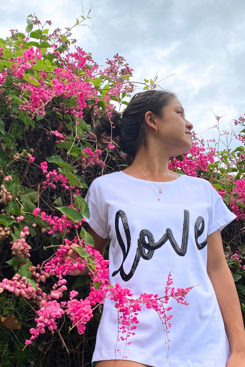 The love tee - White and Black Sequin