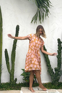 Babydoll Juliet Dress - Pink Mustard Blooms