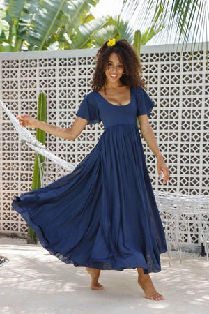 Goddess Maxi Dress with sleeve - Navy - Renee Loves Frances