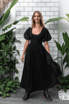 Goddess Dress Midi with sleeve - Midnight Black - Renee Loves Frances