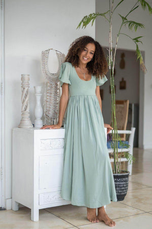 Goddess Maxi Dress with sleeve - Sage Green - Renee Loves Frances