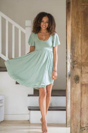 Goddess Dress Mini with sleeve - Sage Green - Renee Loves Frances