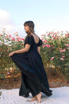 Goddess Maxi Dress with sleeve - Midnight Black - Renee Loves Frances