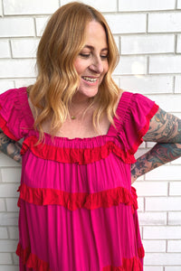 The Smock Maxi Dress - Pink and Red Fiesta