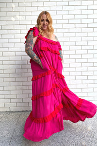 The Smock Maxi Dress - Pink and Red Fiesta