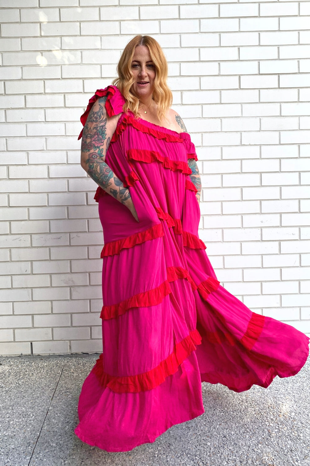 The Smock Maxi Dress - Pink and Red Fiesta