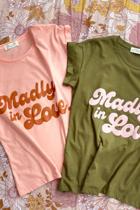 Madly in Love Tee - Army Green and Pink Rolled Tee