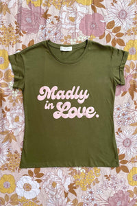 Madly in Love Tee - Army Green and Pink Rolled Tee