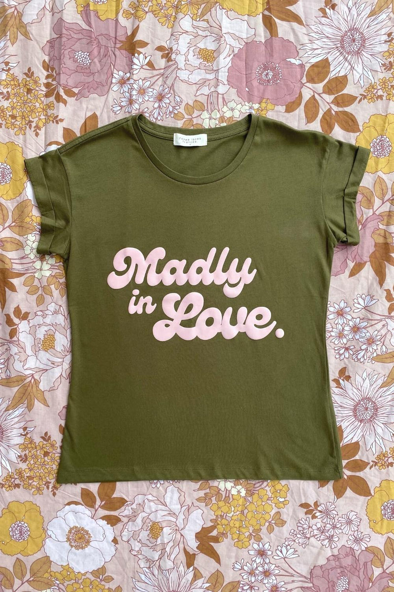 Madly in Love Tee - Army Green and Pink Rolled Tee