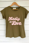 Madly in Love Tee - Army Green and Pink Rolled Tee
