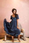 Goddess Dress Midi with sleeve - Navy - Renee Loves Frances
