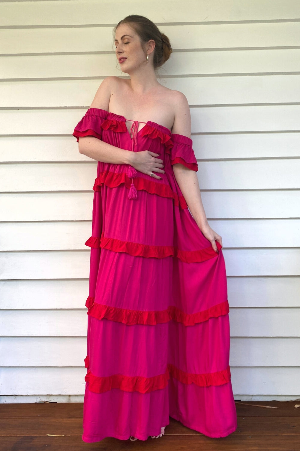 The Smock Maxi Dress - Pink and Red Fiesta