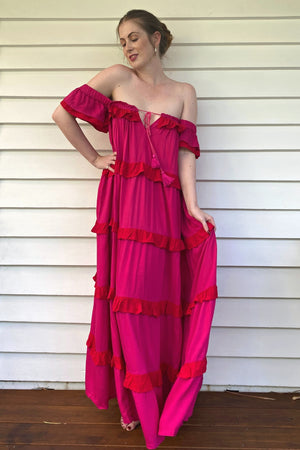 The Smock Maxi Dress - Pink and Red Fiesta