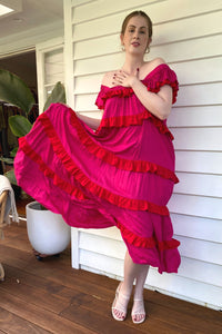 The Smock Midi Dress - Pink and Red Fiesta