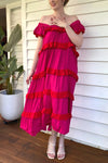 The Smock Midi Dress - Pink and Red Fiesta