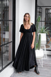 Goddess Maxi Dress with sleeve - Midnight Black - Renee Loves Frances
